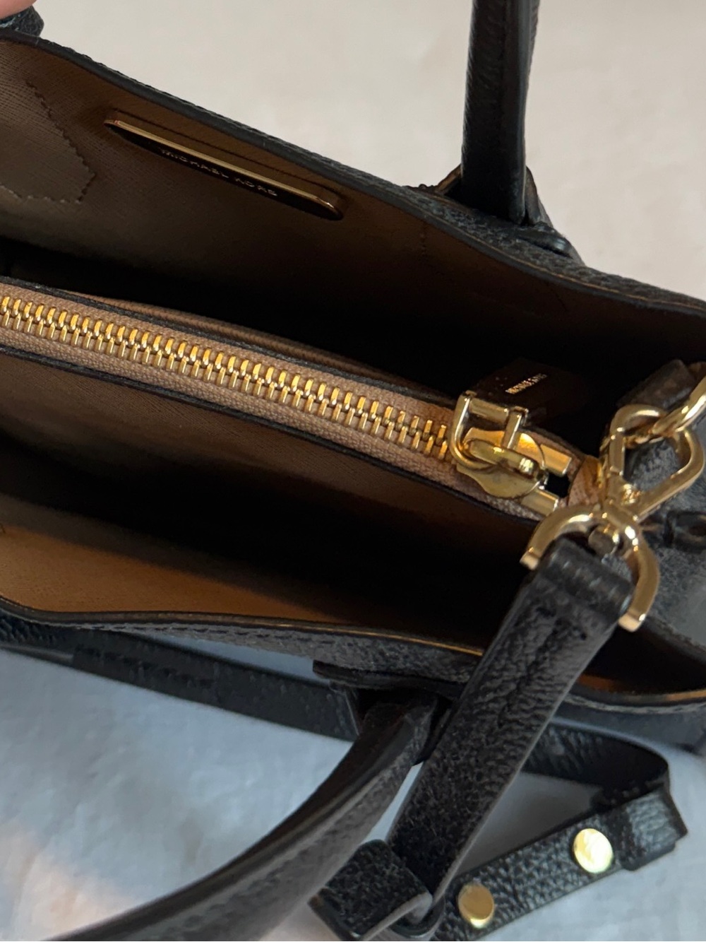 Michael Kors Black Pebbled Leather Satchel with Gold Hardware - Picture 7 of 10